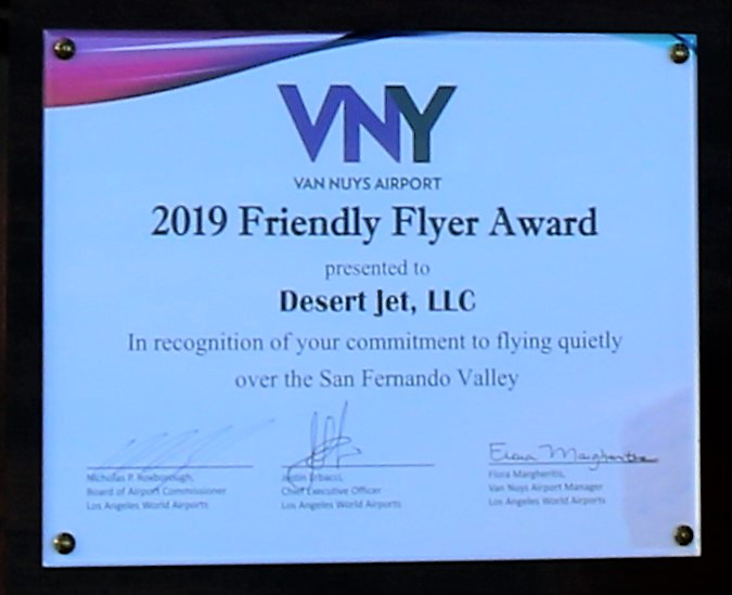 Desert Jet | Desert Jet Receives 5th Consecutive Friendly Flyer Award